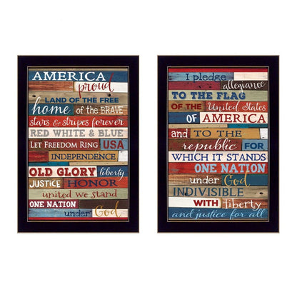 Set Of Two America Proud Faux Wood Plank Black Framed Print Wall Art HomeRoots