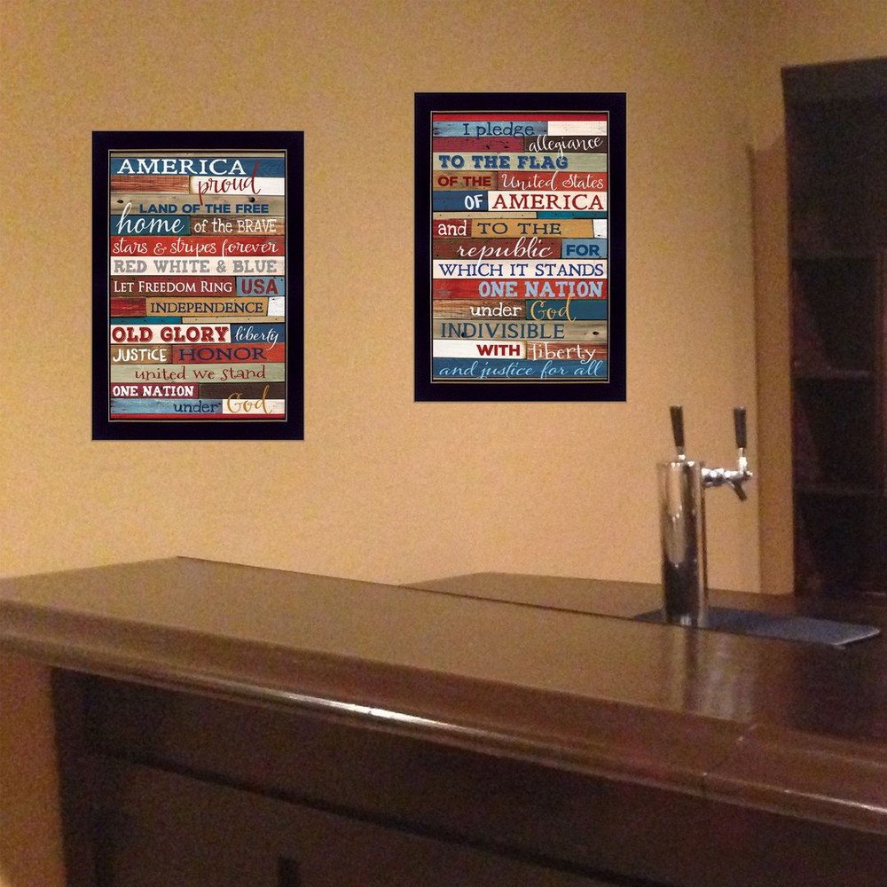 Set Of Two America Proud Faux Wood Plank Black Framed Print Wall Art HomeRoots