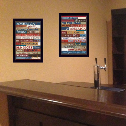 Set Of Two America Proud Faux Wood Plank Black Framed Print Wall Art HomeRoots