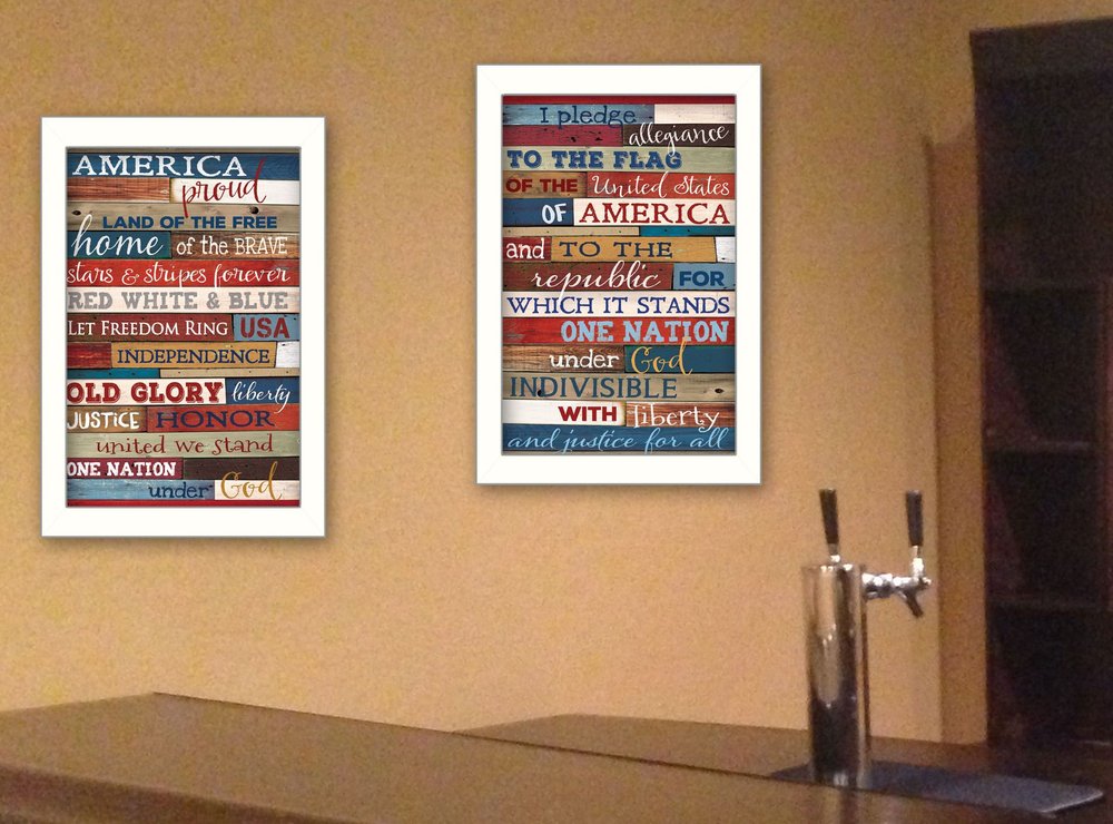 Set Of Two America Proud Faux Wood Plank Black Framed Print Wall Art HomeRoots