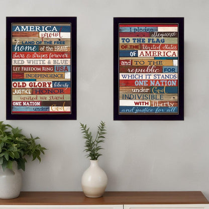 Set Of Two America Proud Faux Wood Plank Black Framed Print Wall Art HomeRoots