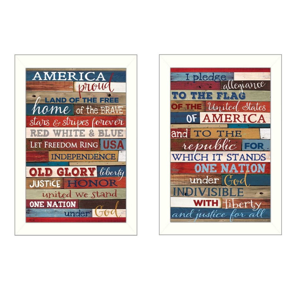 Set Of Two America Proud White Framed Print Wall Art HomeRoots