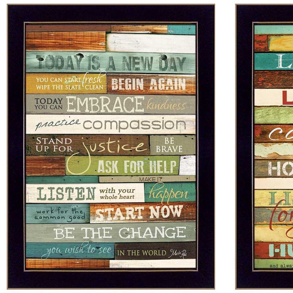 Set Of Two Today is a New Day Faux Wood Slat Black Framed Print Wall Art HomeRoots