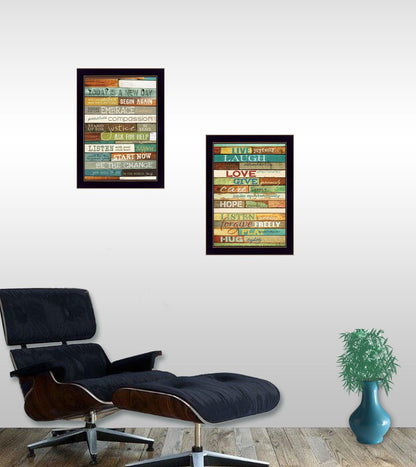 Set Of Two Today is a New Day Faux Wood Slat Black Framed Print Wall Art HomeRoots