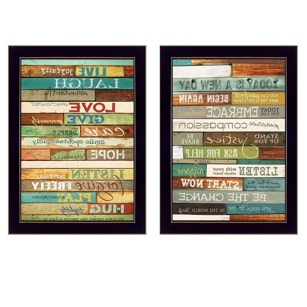 Set Of Two Today is a New Day Faux Wood Slat Black Framed Print Wall Art HomeRoots
