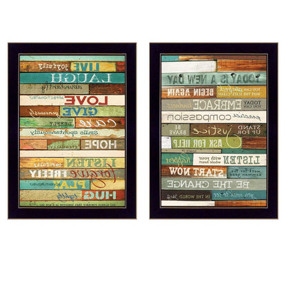 Set Of Two Today is a New Day Faux Wood Slat Black Framed Print Wall Art HomeRoots