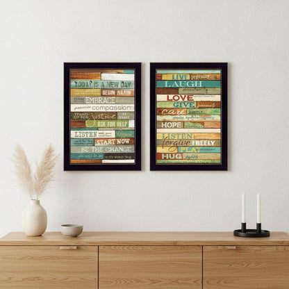 Set Of Two Today is a New Day Faux Wood Slat Black Framed Print Wall Art HomeRoots