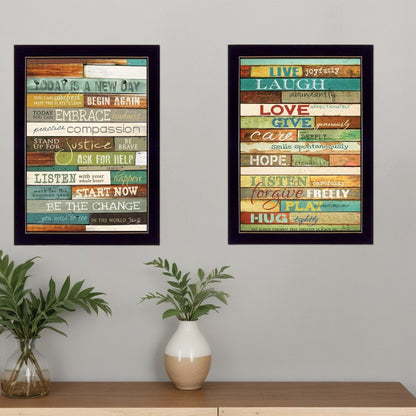 Set Of Two Today is a New Day Faux Wood Slat Black Framed Print Wall Art HomeRoots