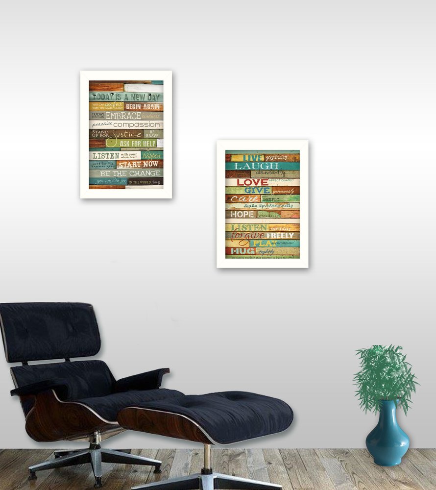 Set Of Two Today is a New Day Faux Wood Slat White Framed Print Wall Art HomeRoots