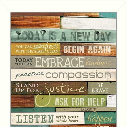 Set Of Two Today is a New Day Faux Wood Slat White Framed Print Wall Art HomeRoots