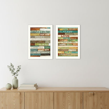 Set Of Two Today is a New Day Faux Wood Slat White Framed Print Wall Art HomeRoots
