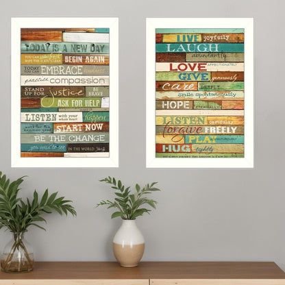 Set Of Two Today is a New Day Faux Wood Slat White Framed Print Wall Art HomeRoots