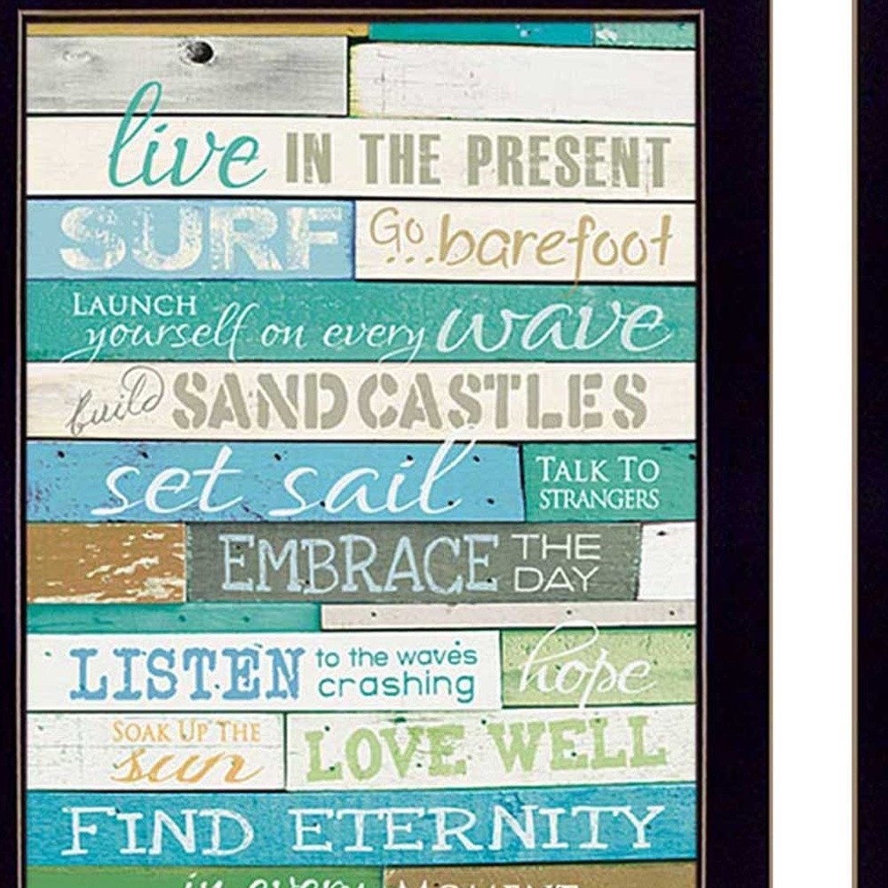 Set Of Two Live In The Moment Beachy Black Framed Print Wall Art HomeRoots
