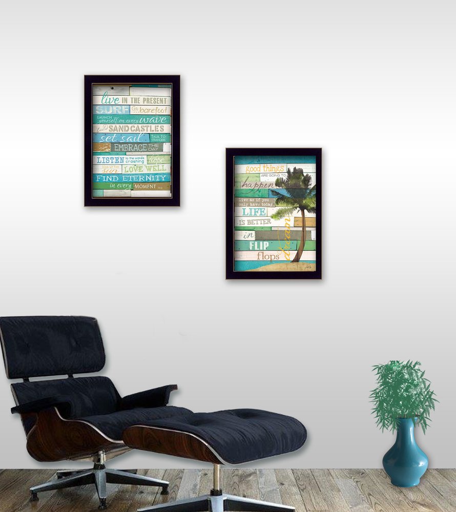 Set Of Two Live In The Moment Beachy Black Framed Print Wall Art HomeRoots
