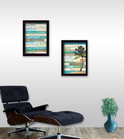 Set Of Two Live In The Moment Beachy Black Framed Print Wall Art HomeRoots