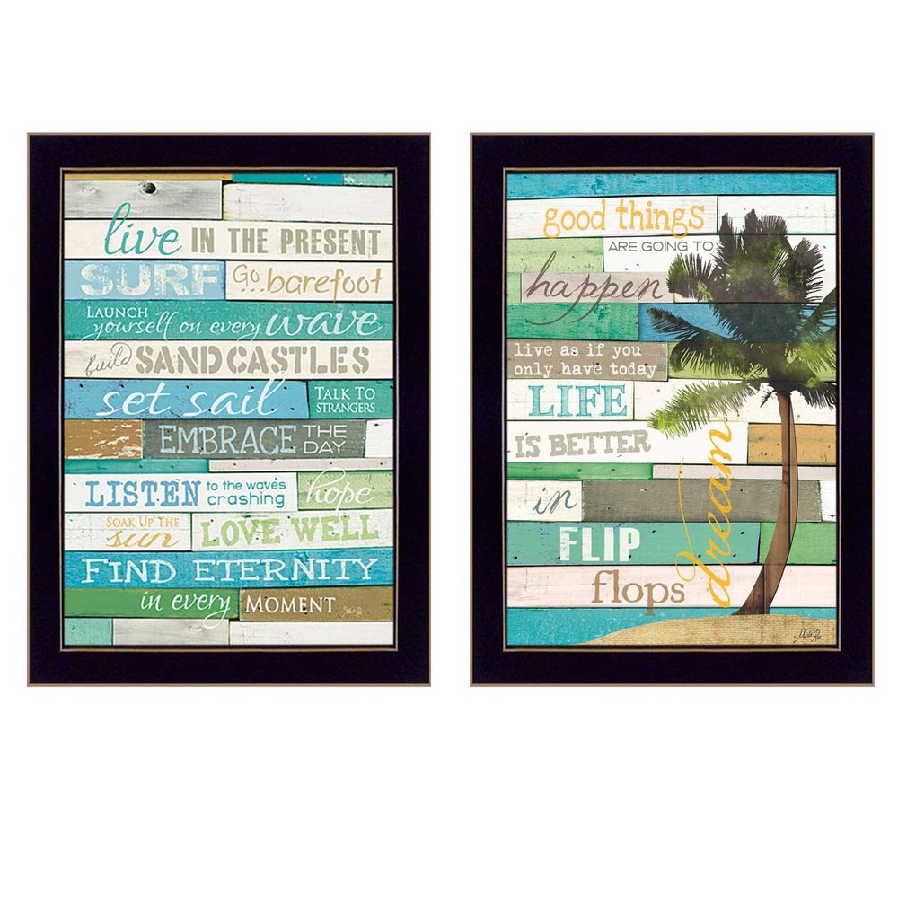Set Of Two Live In The Moment Beachy Black Framed Print Wall Art HomeRoots