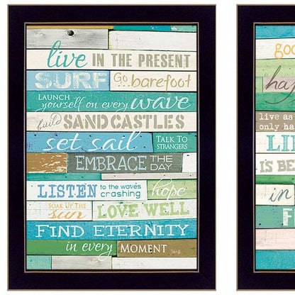 Set Of Two Live In The Moment Beachy Black Framed Print Wall Art HomeRoots