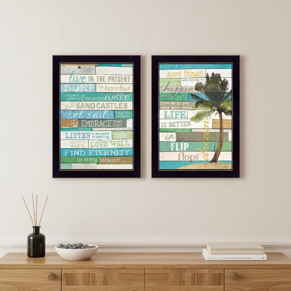 Set Of Two Live In The Moment Beachy Black Framed Print Wall Art HomeRoots