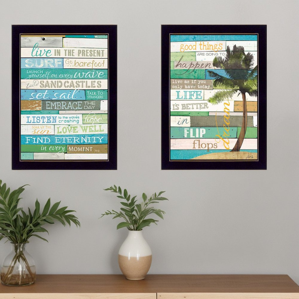 Set Of Two Live In The Moment Beachy Black Framed Print Wall Art HomeRoots
