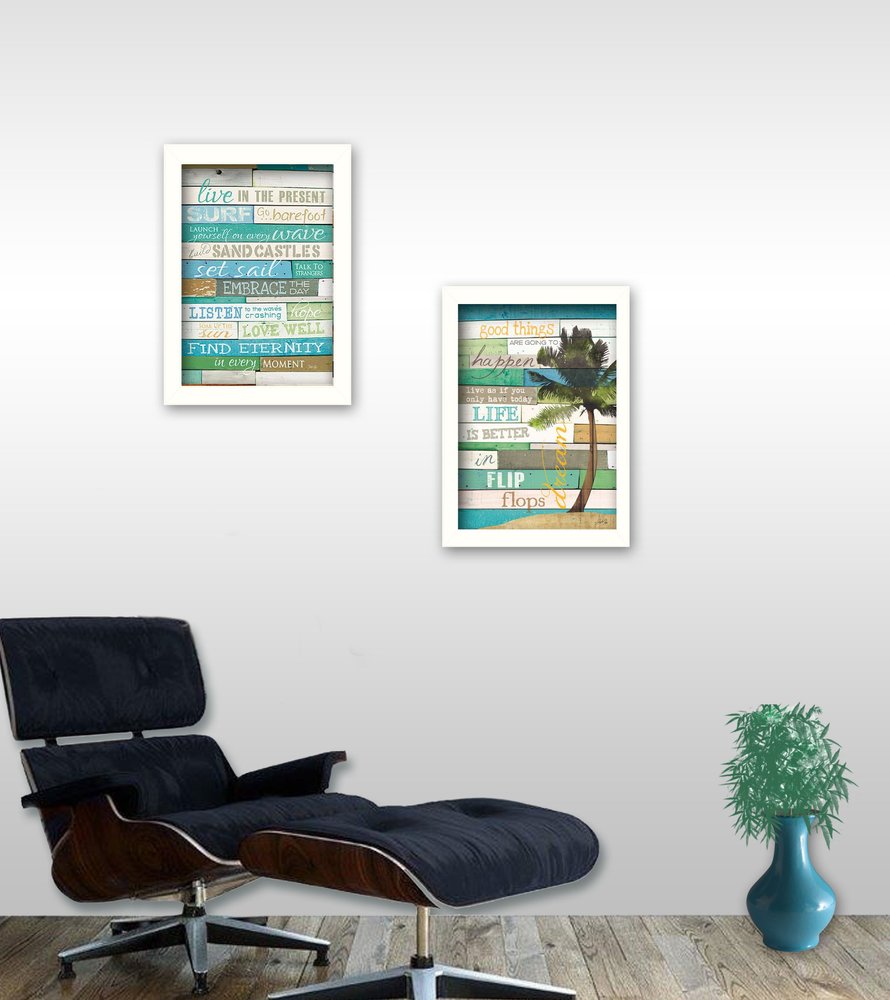 Set Of Two Live in the Present White Framed Print Wall Art HomeRoots