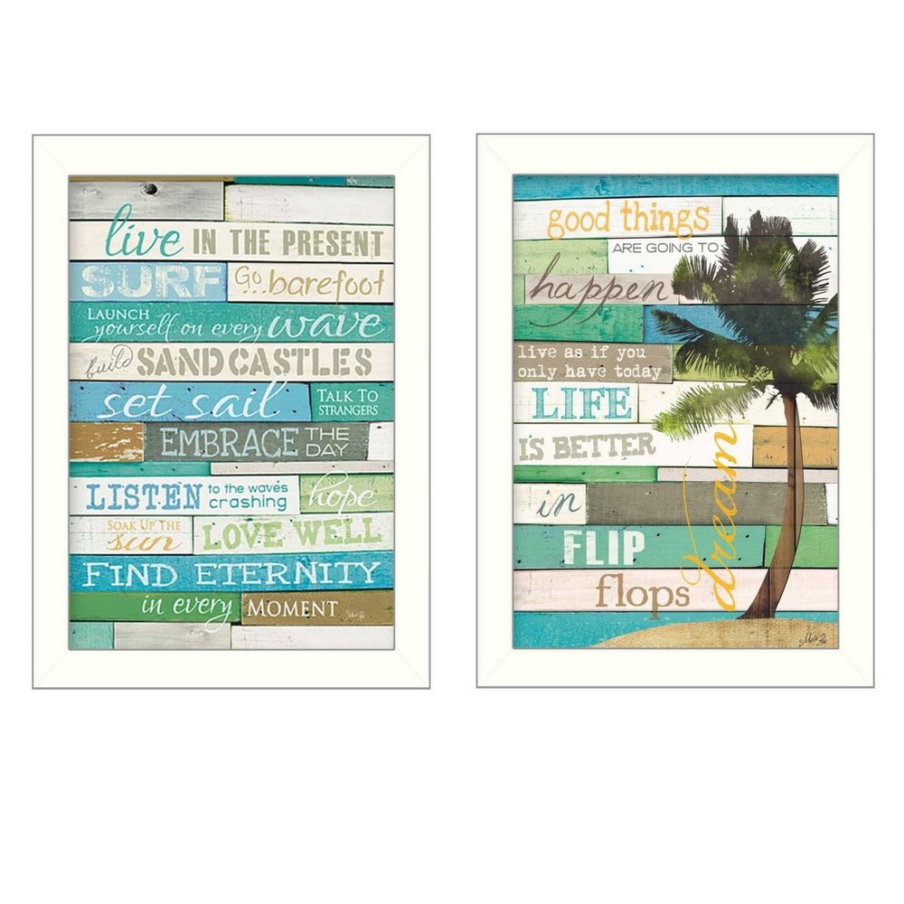 Set Of Two Live in the Present White Framed Print Wall Art HomeRoots