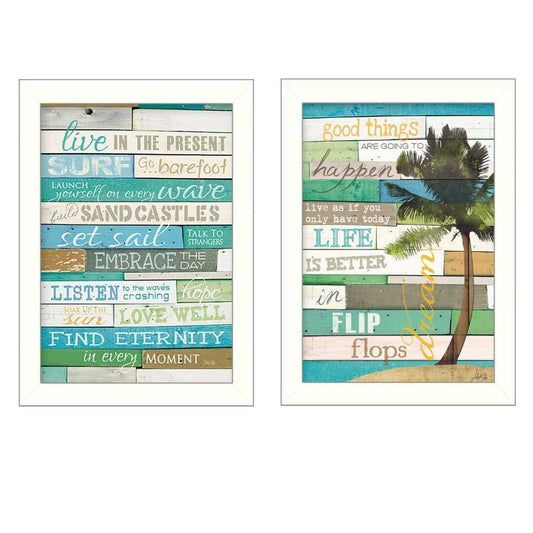 Set Of Two Live in the Present White Framed Print Wall Art HomeRoots