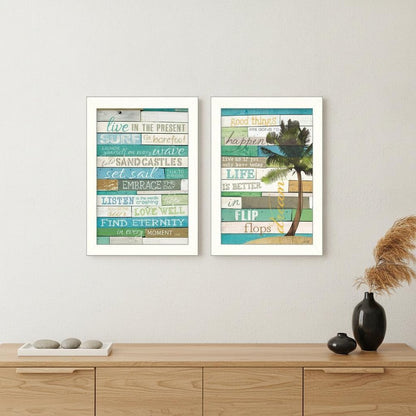 Set Of Two Live in the Present White Framed Print Wall Art HomeRoots