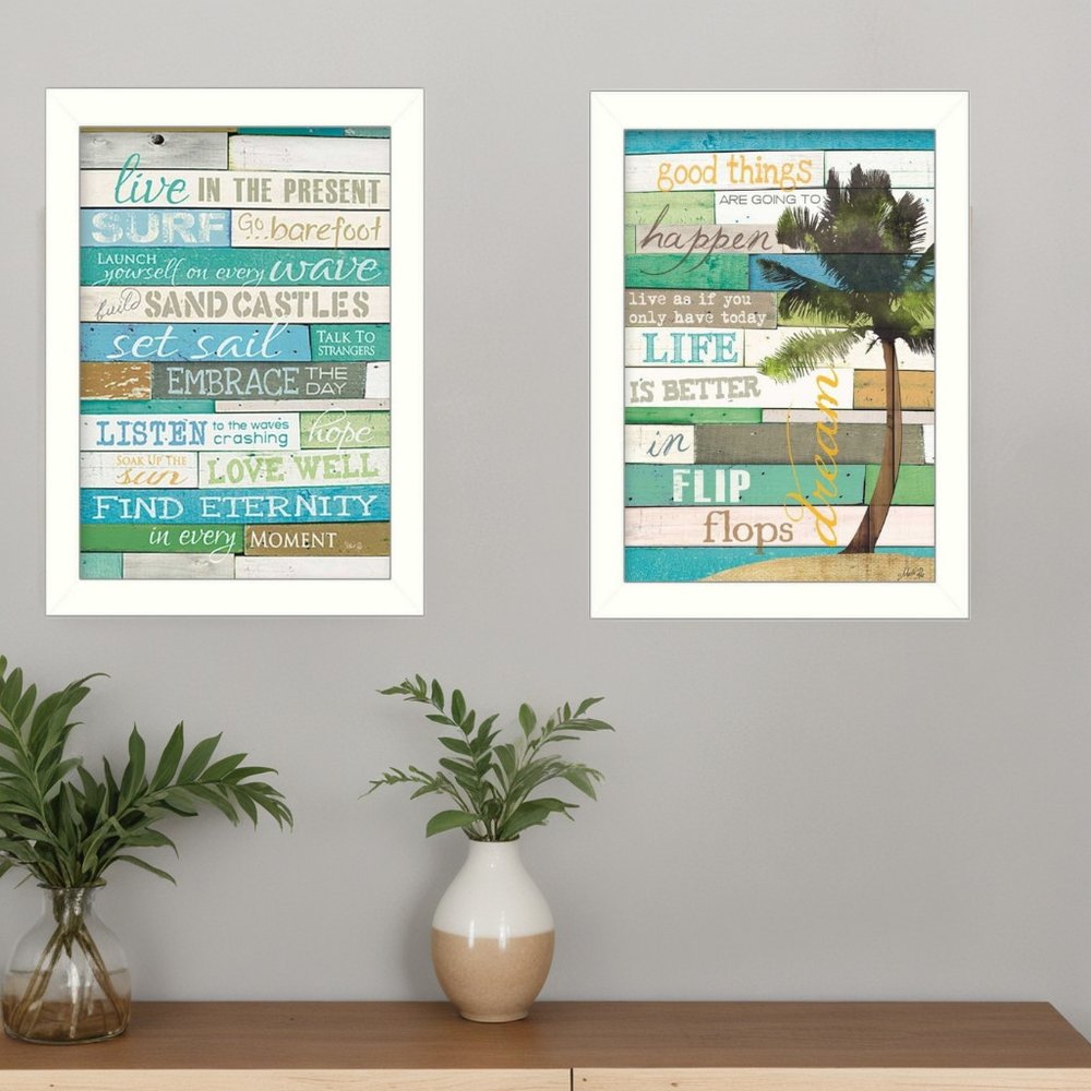Set Of Two Live in the Present White Framed Print Wall Art HomeRoots