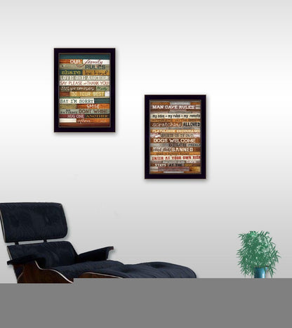 Set Of Two Family and Man Cave Rules 1 Black Framed Print Wall Art HomeRoots