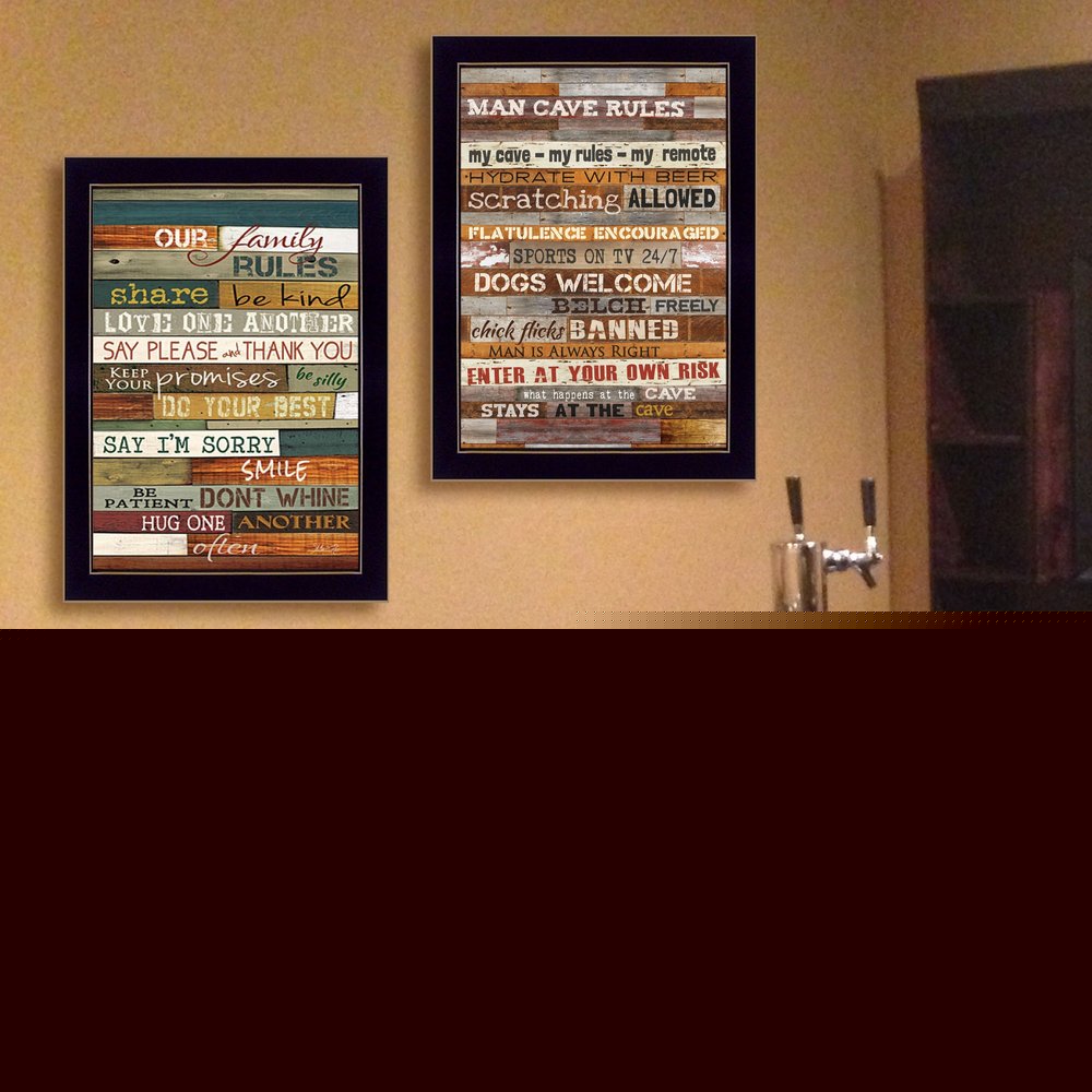 Set Of Two Family and Man Cave Rules 1 Black Framed Print Wall Art HomeRoots