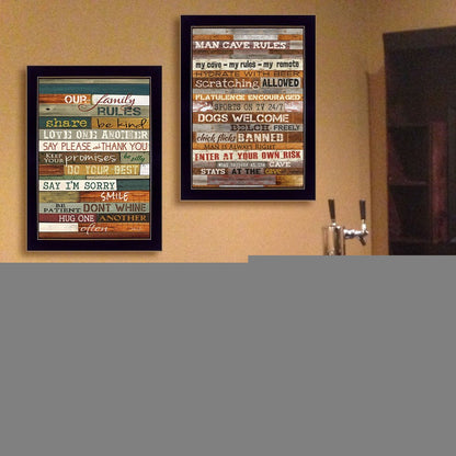 Set Of Two Family and Man Cave Rules 1 Black Framed Print Wall Art HomeRoots