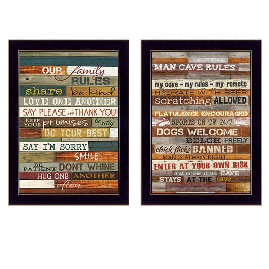 Set Of Two Family and Man Cave Rules 1 Black Framed Print Wall Art HomeRoots