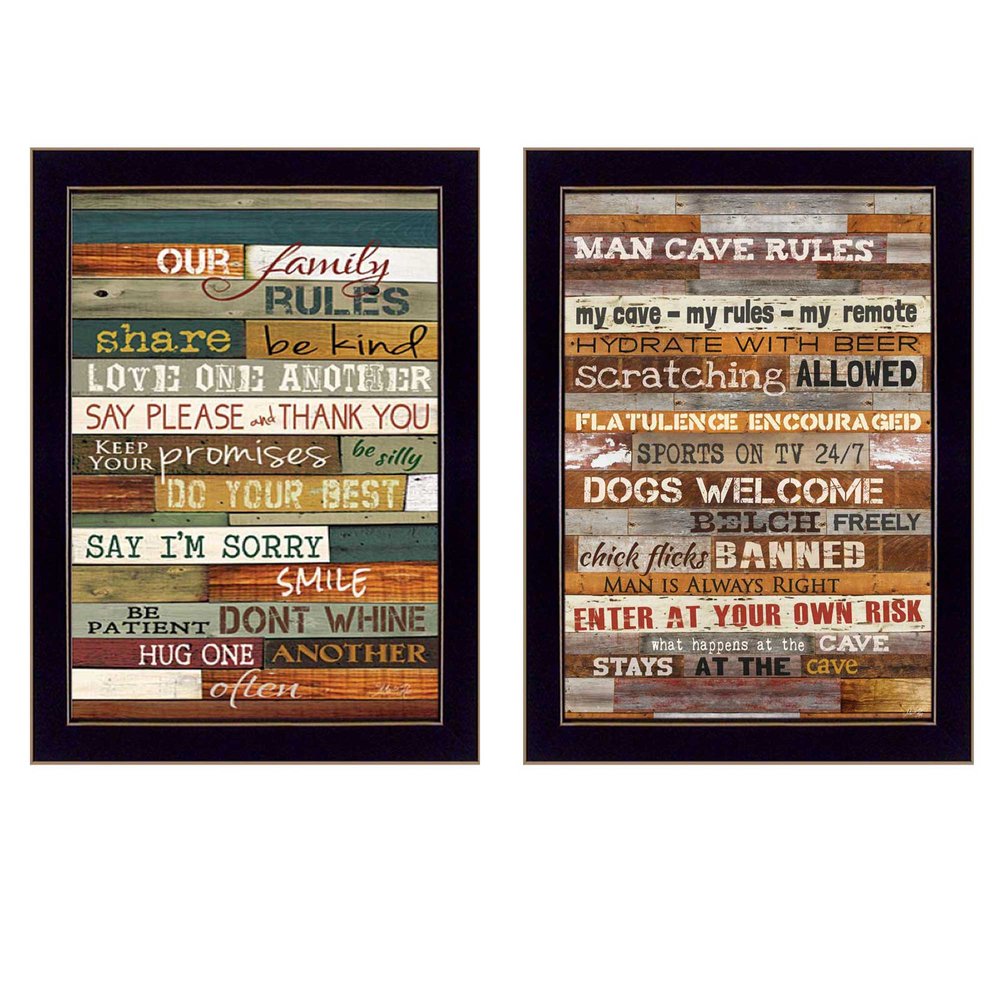 Set Of Two Family and Man Cave Rules 1 Black Framed Print Wall Art HomeRoots