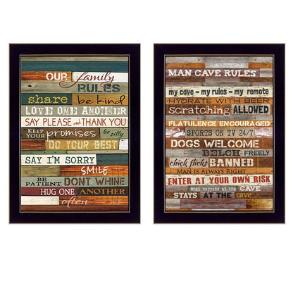 Set Of Two Family and Man Cave Rules 1 Black Framed Print Wall Art HomeRoots