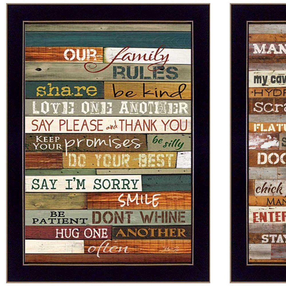 Set Of Two Family and Man Cave Rules 1 Black Framed Print Wall Art HomeRoots
