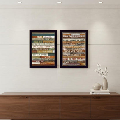 Set Of Two Family and Man Cave Rules 1 Black Framed Print Wall Art HomeRoots