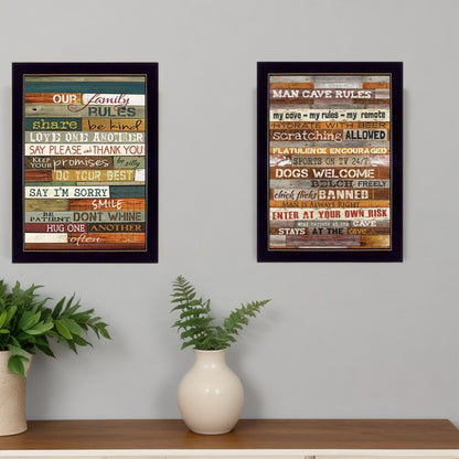 Set Of Two Family and Man Cave Rules 1 Black Framed Print Wall Art HomeRoots