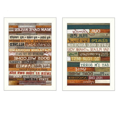 Set Of Two Family and Man Cave Rules 2 White Framed Print Wall Art HomeRoots