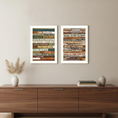 Set Of Two Family and Man Cave Rules 2 White Framed Print Wall Art HomeRoots