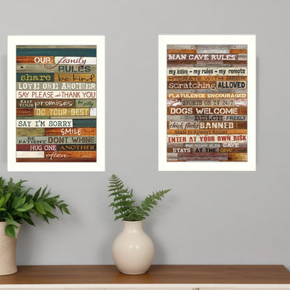 Set Of Two Family and Man Cave Rules 2 White Framed Print Wall Art HomeRoots