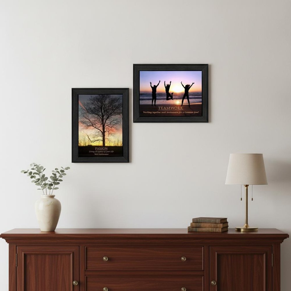Set Of Two Passion and Teamwork Black Framed Print Wall Art HomeRoots