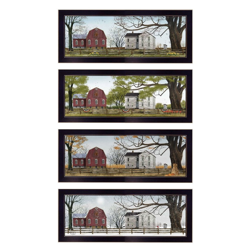 Set Of Four Red Barn For The Season Black Framed Print Wall Art HomeRoots