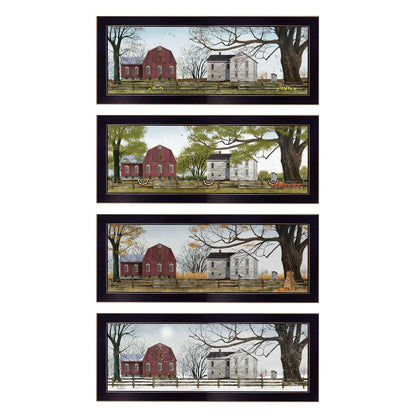 Set Of Four Red Barn For The Season Black Framed Print Wall Art HomeRoots