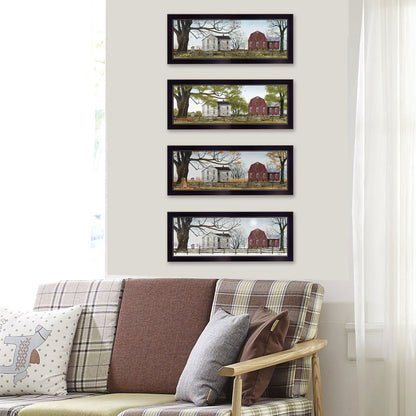 Set Of Four Red Barn For The Season Black Framed Print Wall Art HomeRoots