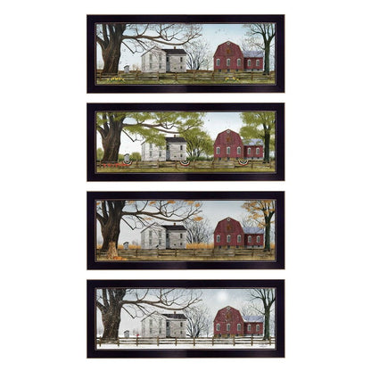 Set Of Four Red Barn For The Season Black Framed Print Wall Art HomeRoots