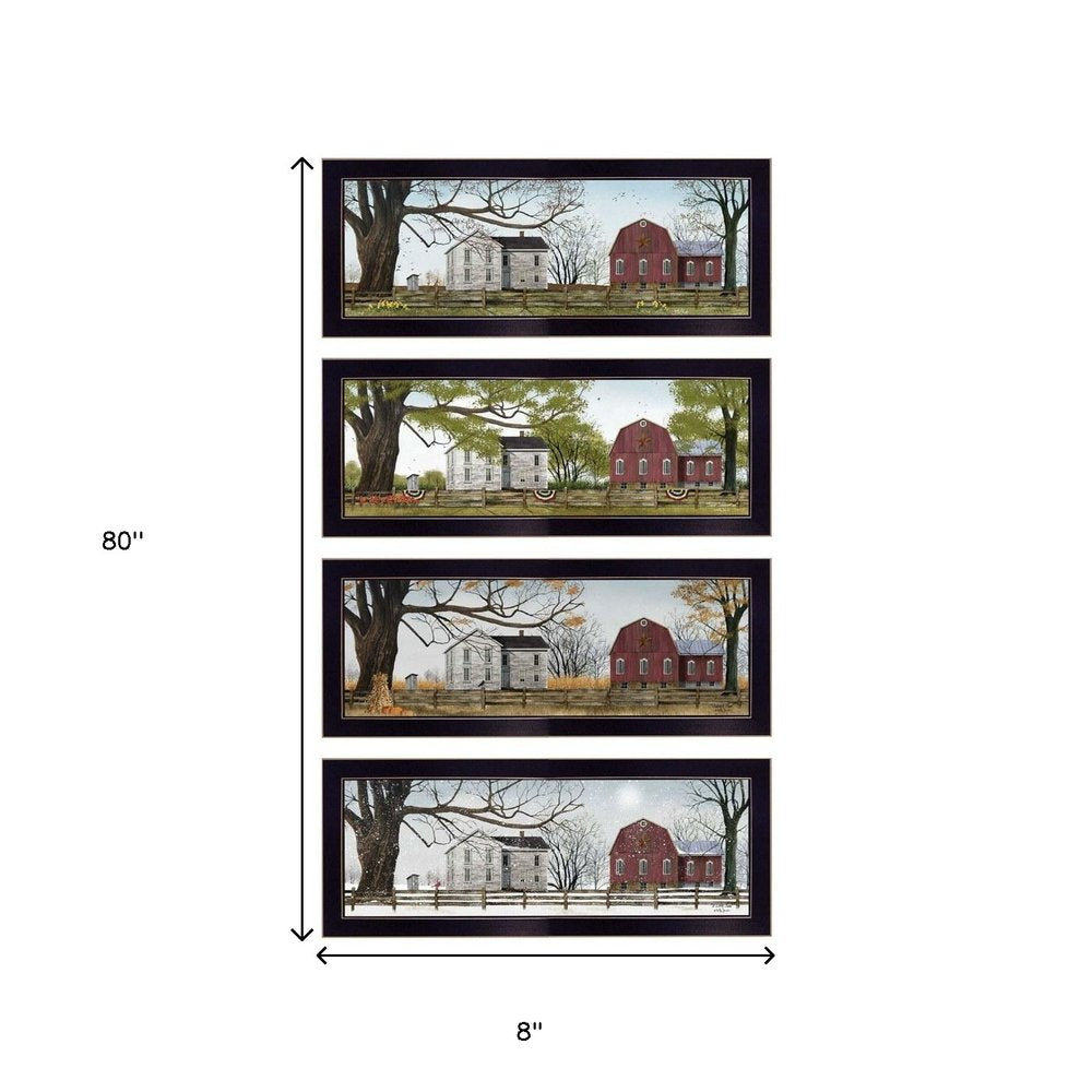 Set Of Four Red Barn For The Season Black Framed Print Wall Art HomeRoots