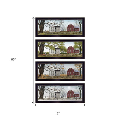 Set Of Four Red Barn For The Season Black Framed Print Wall Art HomeRoots