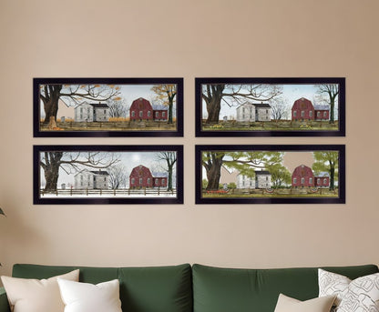 Set Of Four Red Barn For The Season Black Framed Print Wall Art HomeRoots