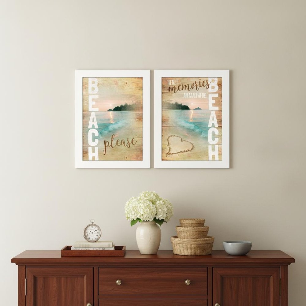 Set Of Two Beach Please White Framed Print Wall Art HomeRoots