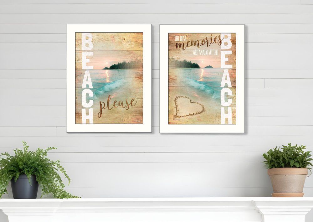 Set Of Two Beach Please White Framed Print Wall Art HomeRoots